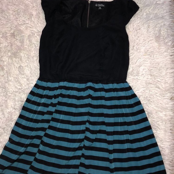 Cute Black And Teal Striped Dress! - Picture 2 of 3